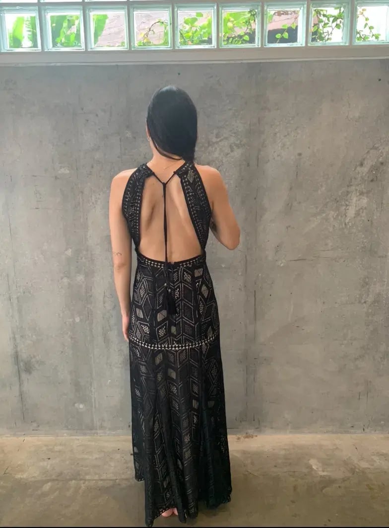 Guess Sunset Geo Lace Maxi Dress Black Size 10 photo 6
