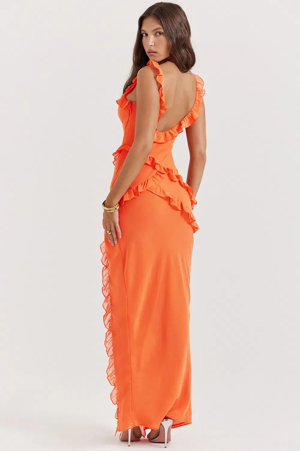 House of CB Pixie Ruffle Maxi in Flame Orange Size S / AU 8 photo 4