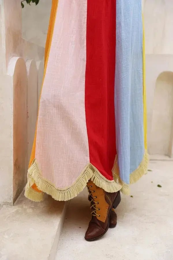 Frank & Dollys Casa Raya Cotton Reversible Fringe Maxi Dress Multi Size XS / AU 6 photo 4