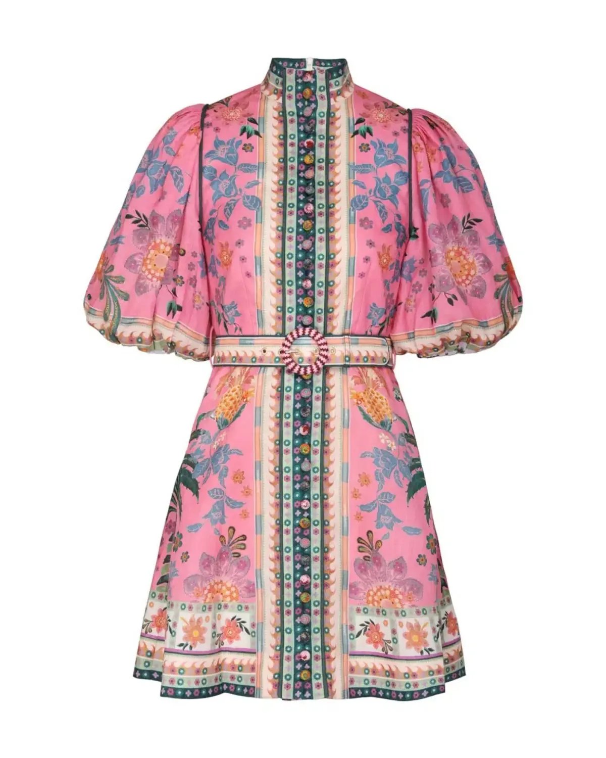 Zimmermann Ginger Buttoned Mini Dress in Pink Multi Size 1 / AU 10 photo 3