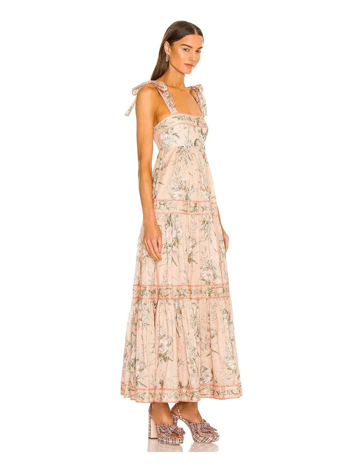 Zimmermann Moonshine Floral Tie Shoulder Maxi Dress Cream Print Size 1/Au 10 photo 2