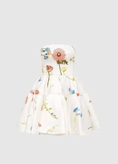 Leo Lin The Fields Embroidered Bustier Mini Dress White Size 8 photo 5