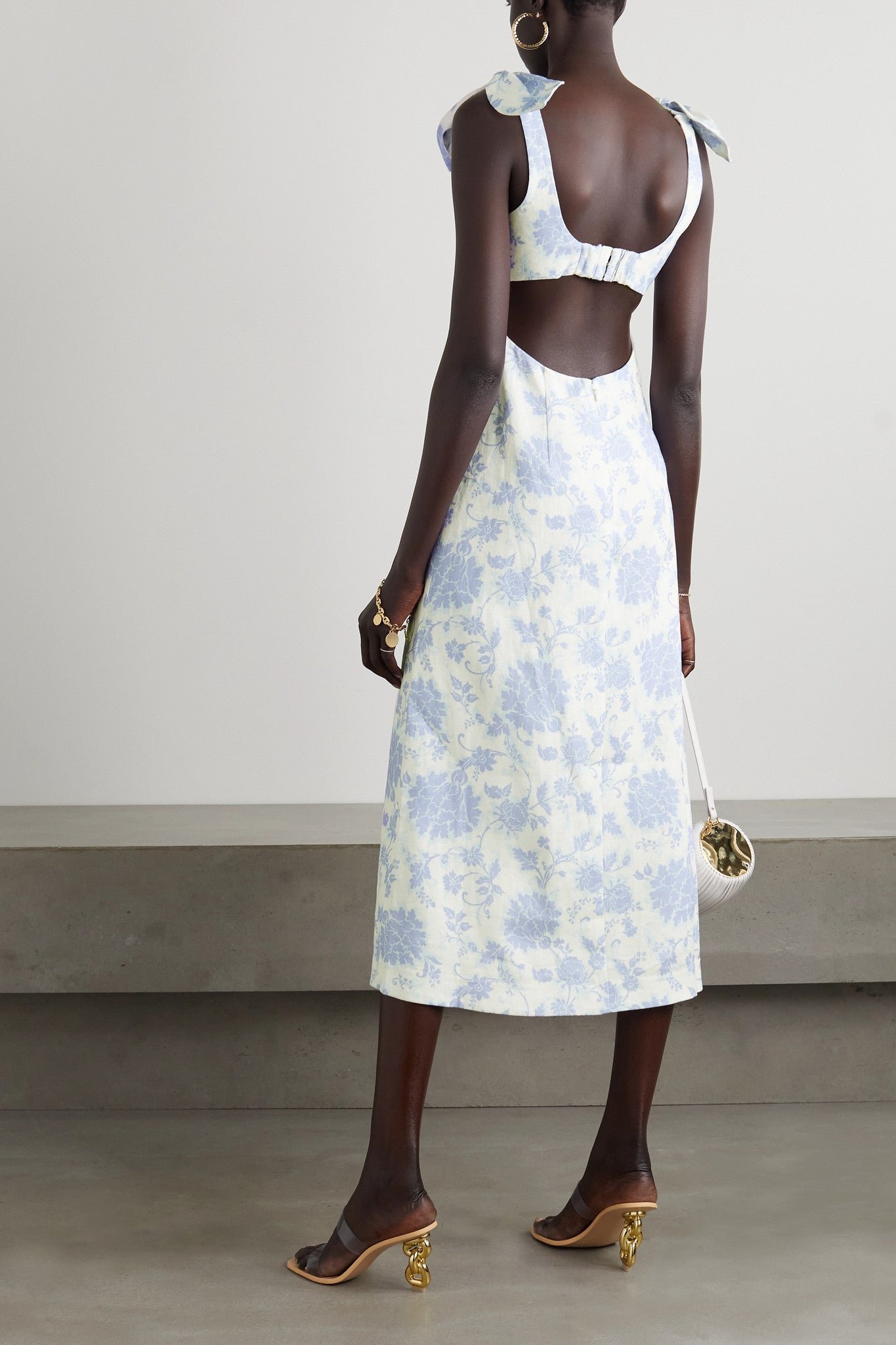 ZIMMERMANN POSTCARD TIE SHOULDER MIDI DRESS - BLUE TONAL FLORAL photo 3