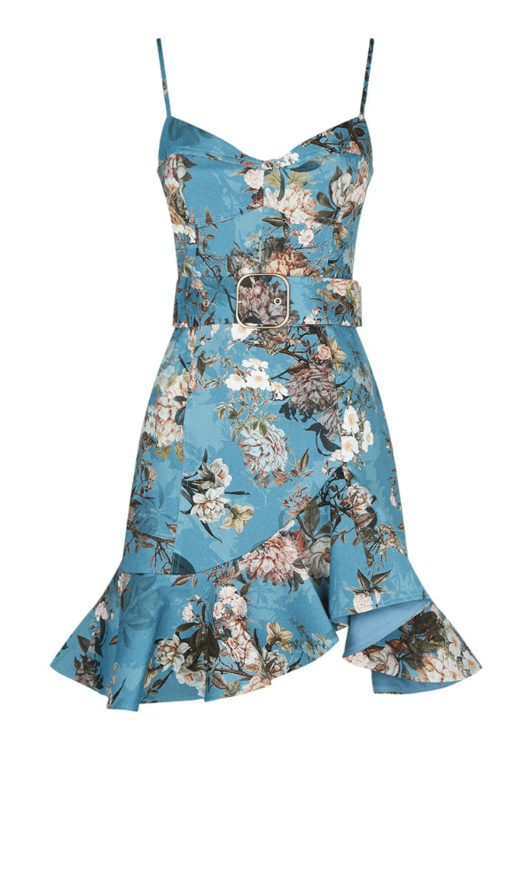 Nicholas Ariel blue floral ruffle mini cocktail dress photo 8