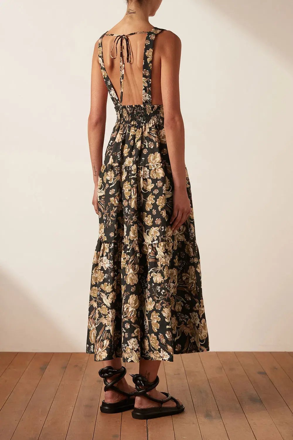 Shona Joy Palermo Linen Plunged Low Back Midi Dress Floral Size 10 photo 2