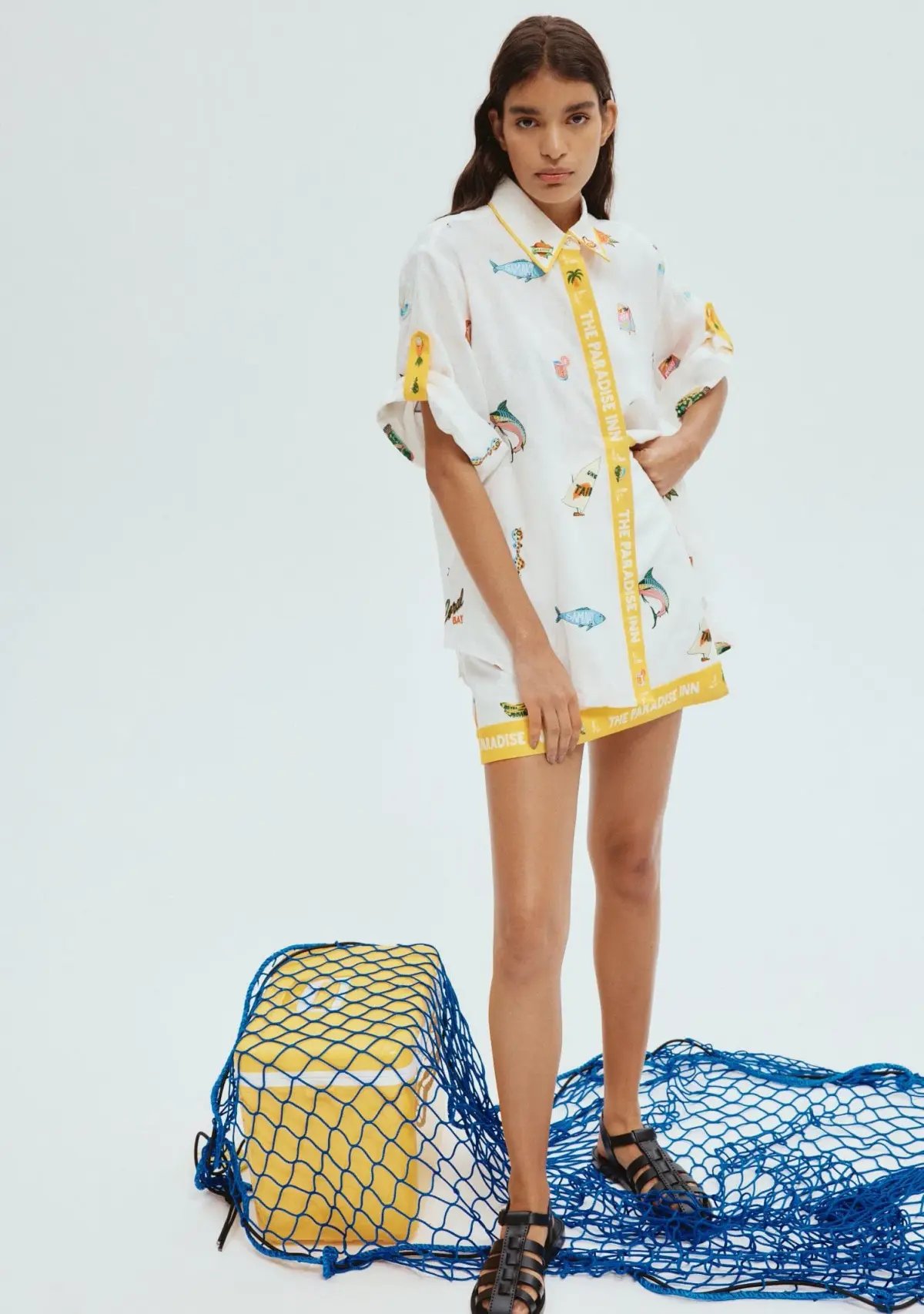 Alemais Blue Marlin Embroidered Shirt and Skirt Set Cream Multi Size 14 photo 4