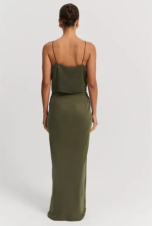 Country Road Pull-On Cupro Skirt Dark Olive Size 10 photo 3