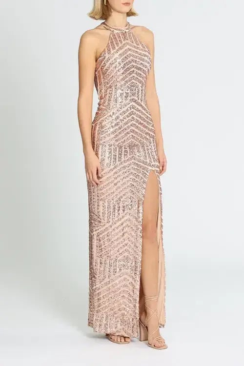 L'amour Diana Halter Gown Blush Rose Gold Size AU 14 photo 2