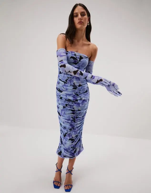 Misha Cosimo Mesh Midi Dress with Gloves Floral Size 8/S photo 2