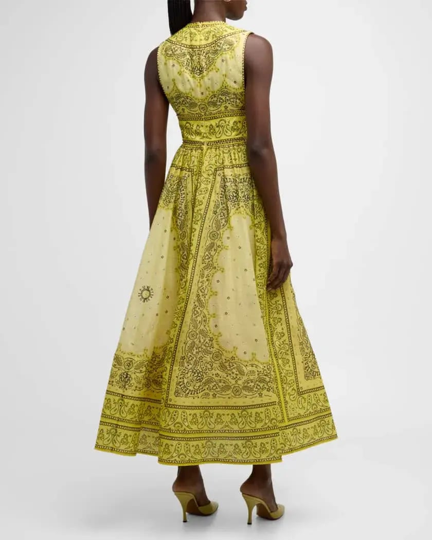 Zimmermann The Matchmaker Bow Long Dress in Yellow Bandana Size 1/Au 10 photo 3
