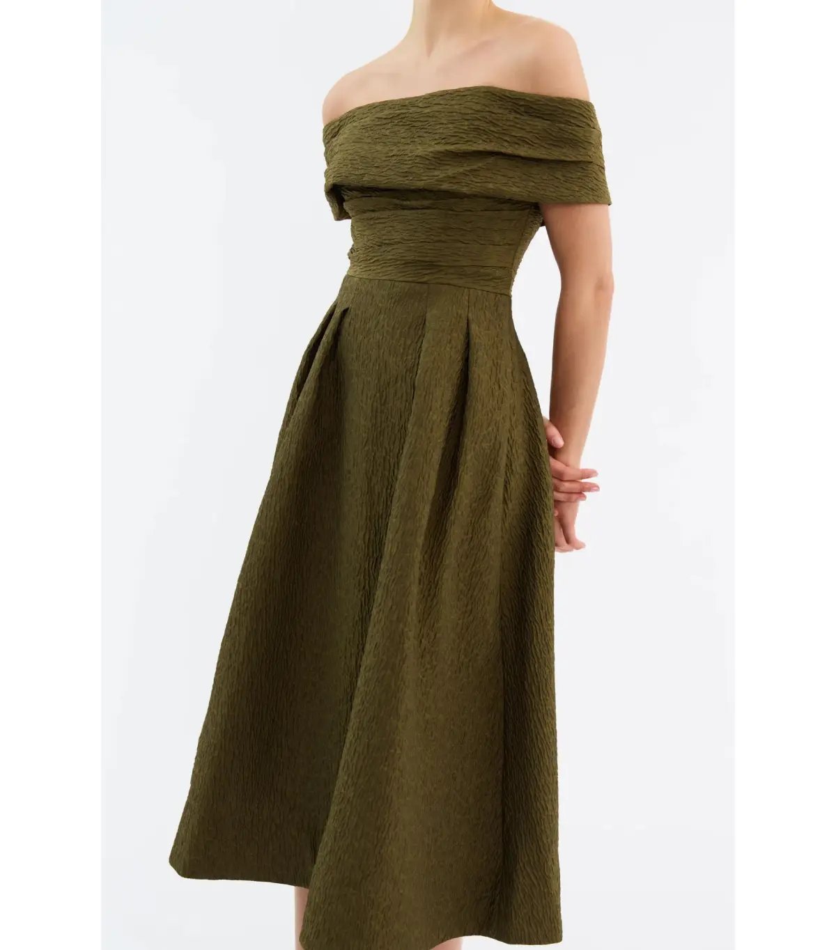 Rebecca Vallance Adalyn Off The Shoulder Midi Dress Green Size AU 12 photo 2