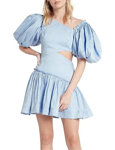 Aje Chateau Cut Out Mini Dress in Sky Blue Size 8 photo 8