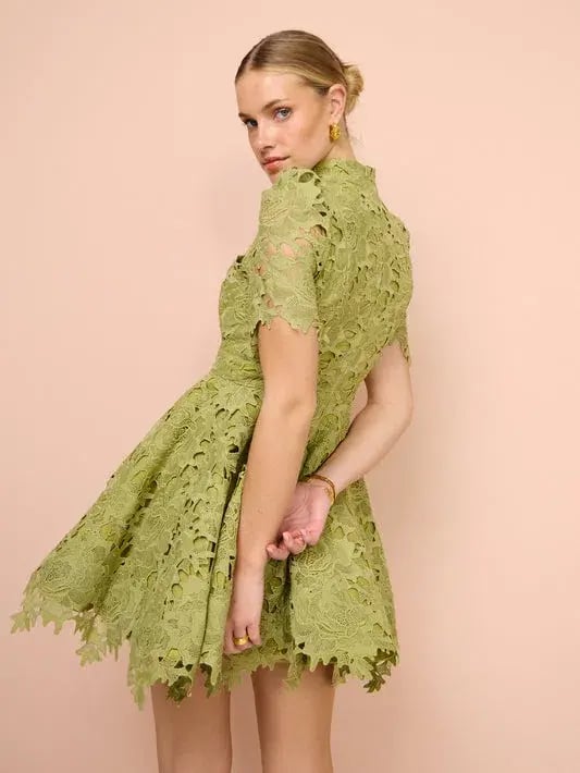 Leo Lin Elise Lace Short Sleeve Mini Dress Olive Size 14 photo 3