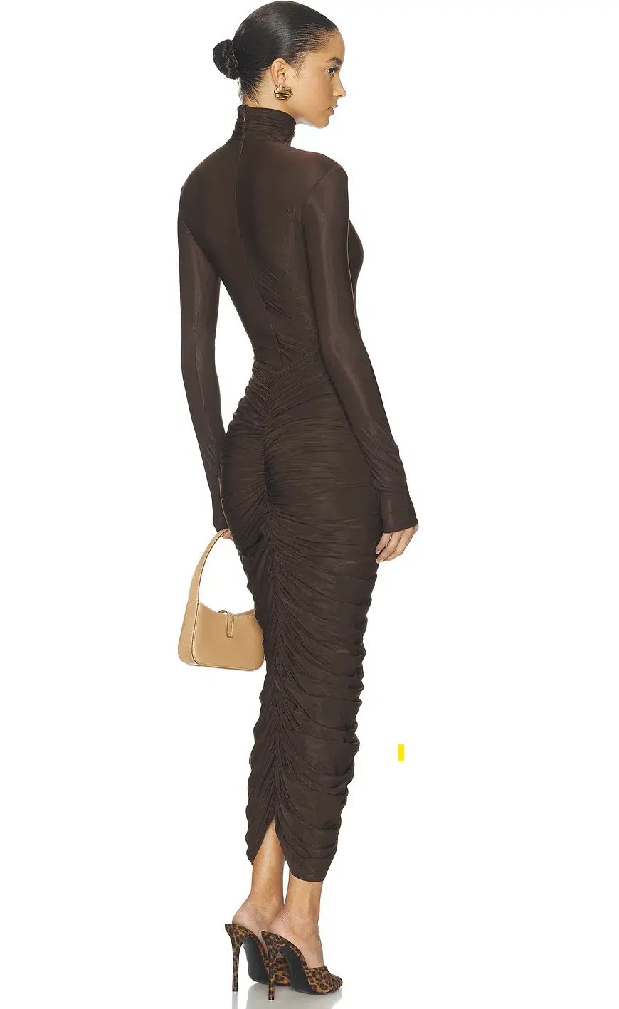 Helsa The Super Sheer Ruched Dress Brown Size 6 - 8 photo 2