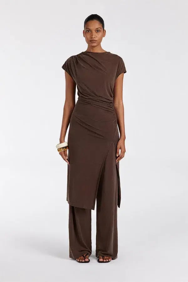 Dissh Rio Bitter Choc Draped Tunic Top & Wide Leg Modal Pant Set Brown Size 8 photo 2