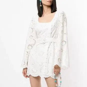 Alice McCall Obscurity Broderie Anglaise Bell Sleeve Belted Mini Dress White Size 8 photo 9