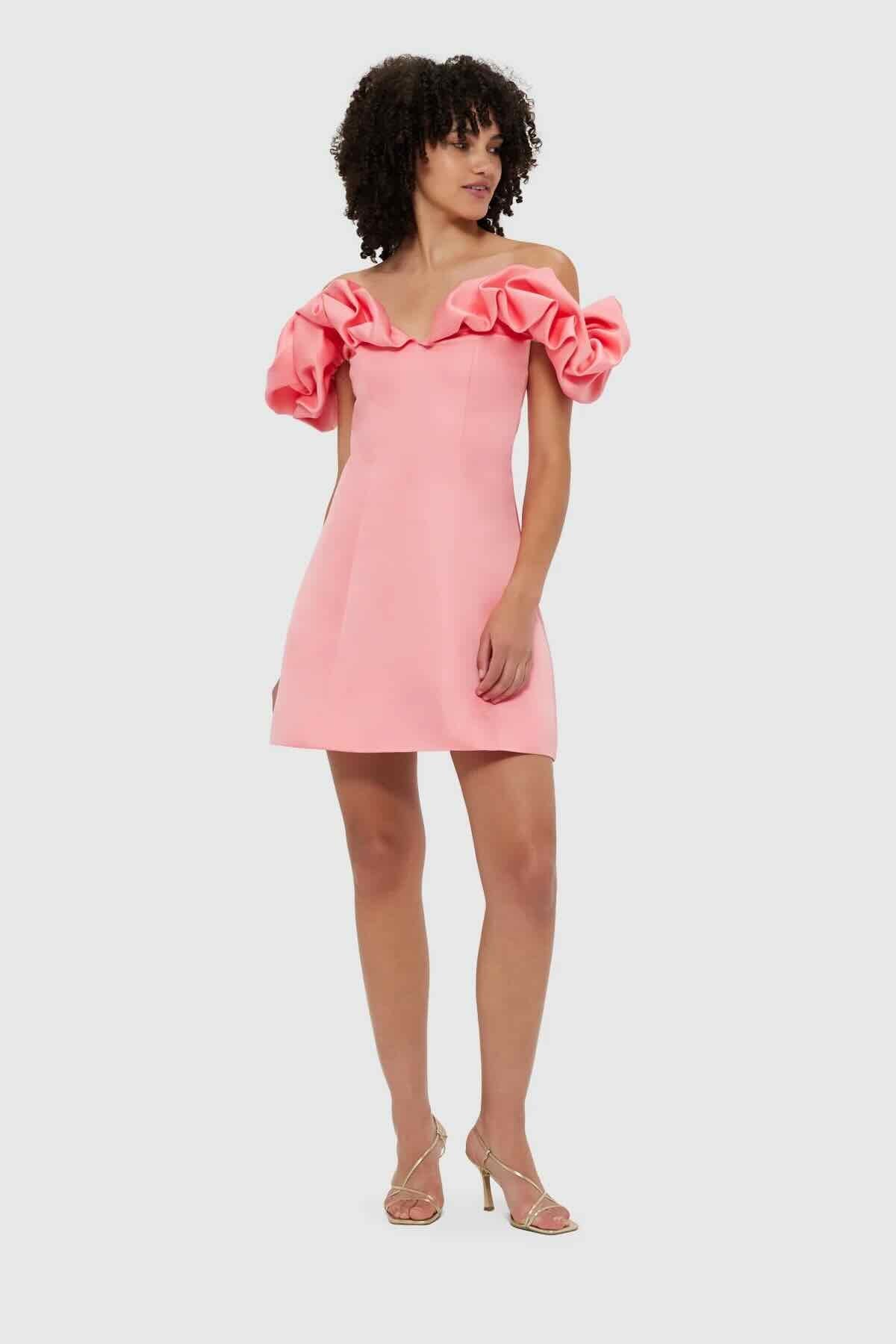 LEO LIN BELLA OFF SHOULDER FRILL MINI DRESS - STRAWBERRY PINK photo 2
