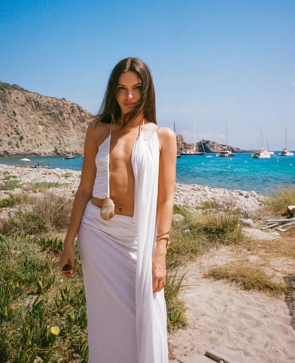 Christopher Esber Elliptic Stone Drape Maxi Dress White Size 6 photo 4