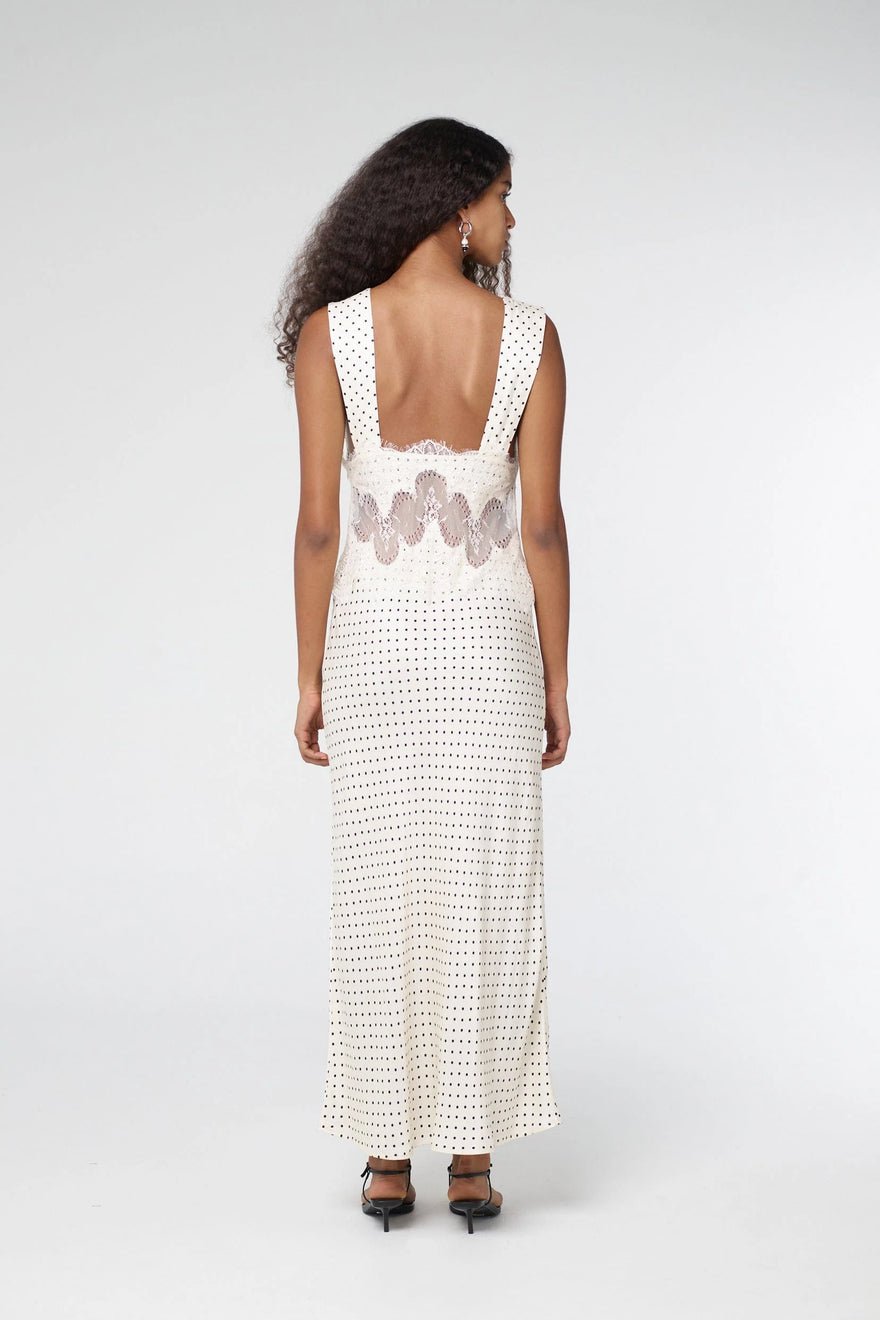 Third Form Visions Lace Deep V Neck Maxi Dress - Cream Polka Dot photo 4