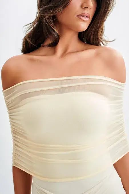 Meshki Caspian Slinky And Mesh Off Shoulder Maxi Dress Ivory Size S / AU 8 photo 2