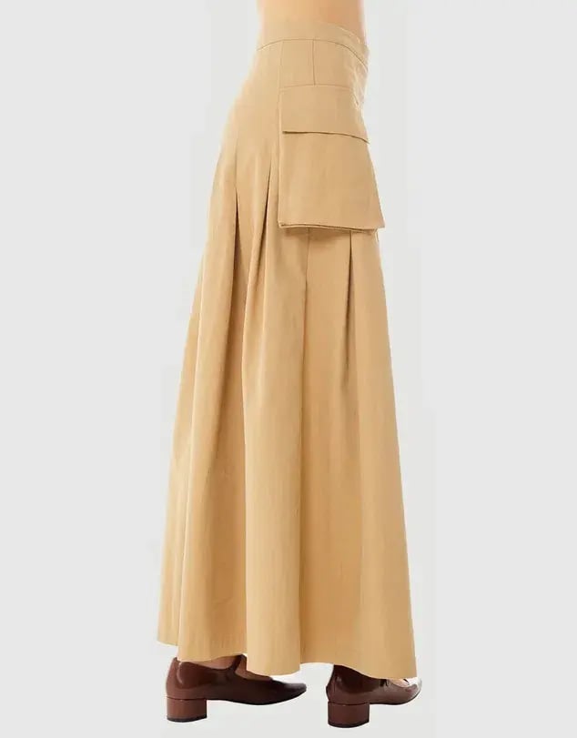 Find Me Now Cargo Pleated Maxi Skirt Beige Size 10 photo 4