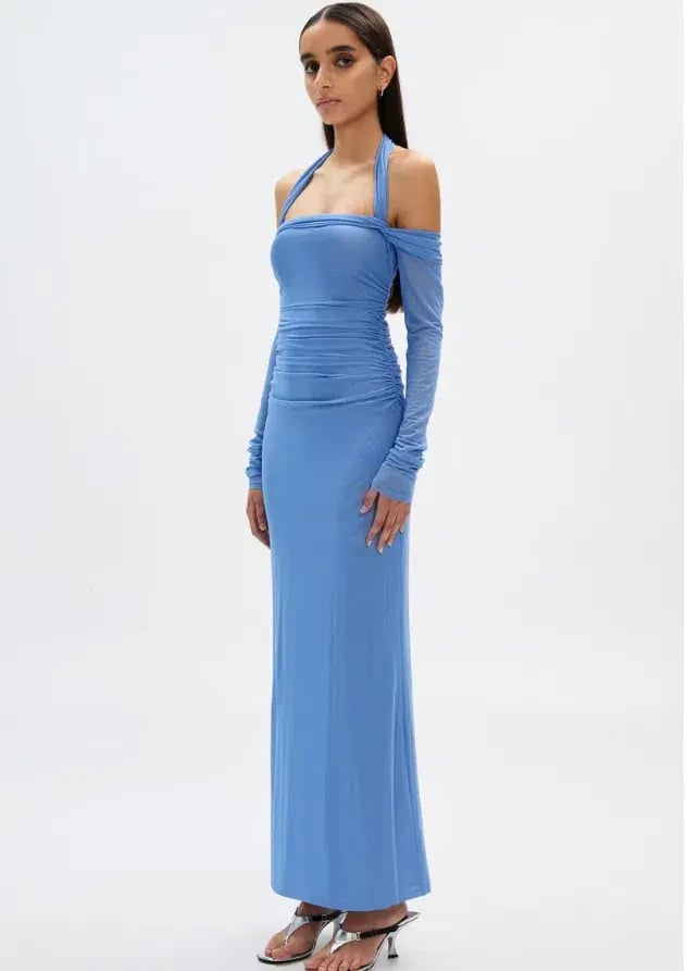 Misha Sonet Mesh Dress Cornflower Blue Maxi Size 10 photo 2