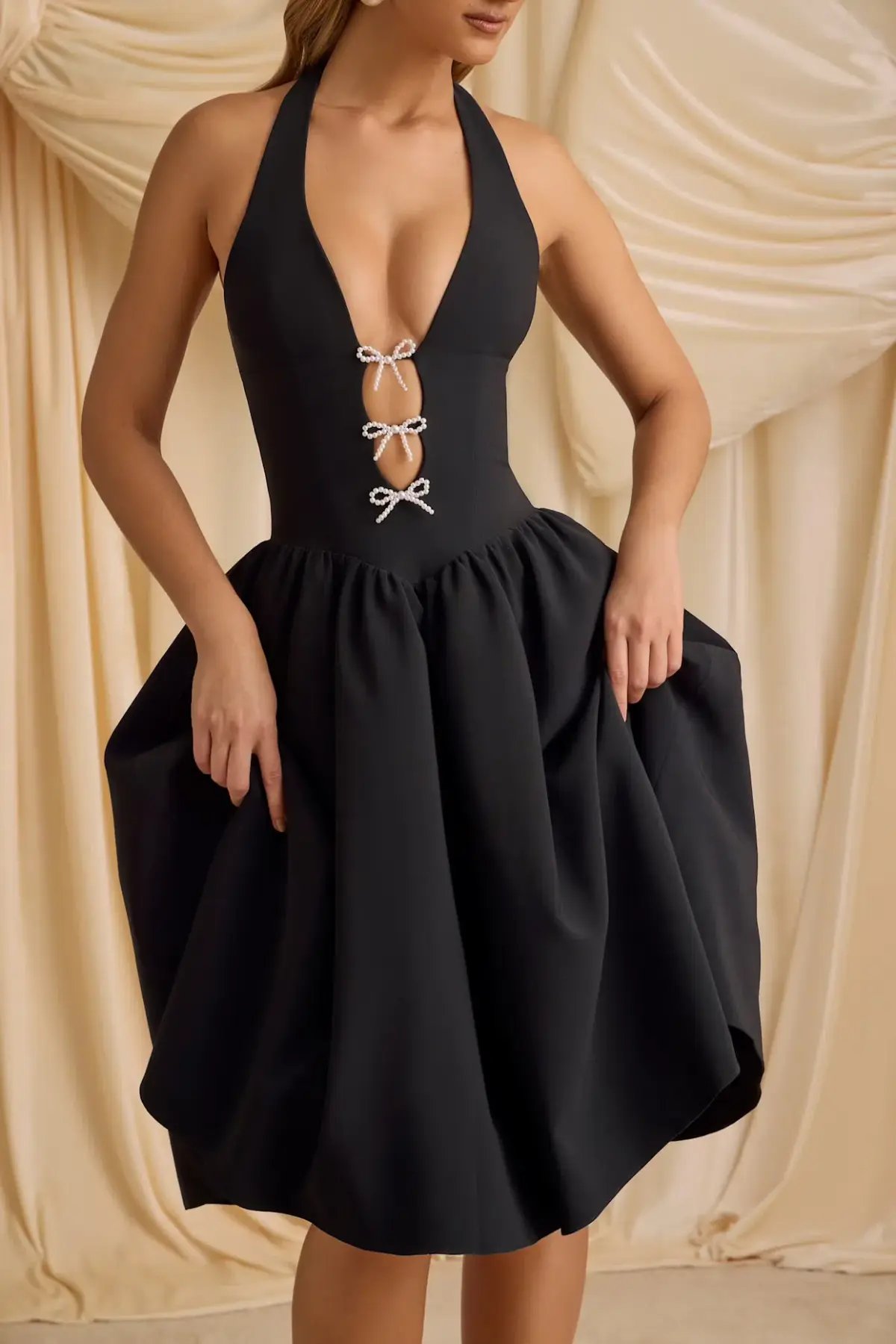 Oh Polly Angelina Halterneck Midi Black Size AU 6 photo 2