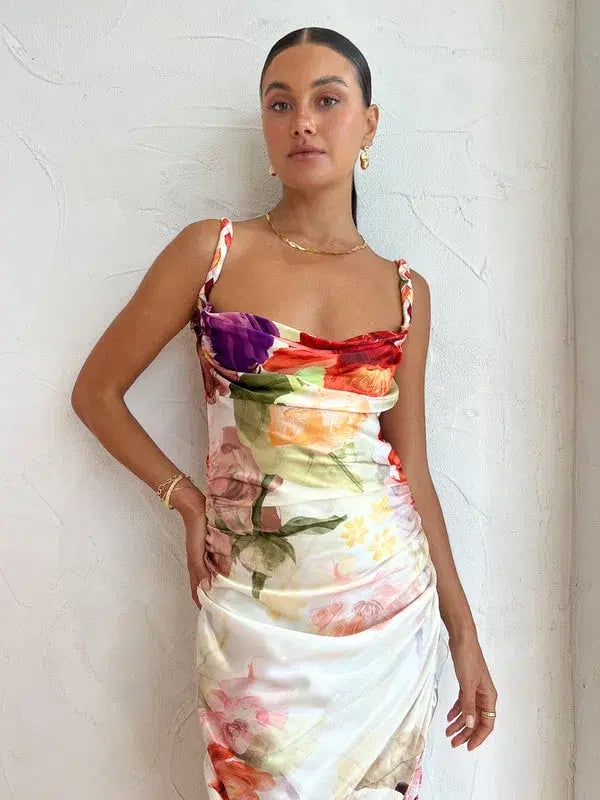 Leo Lin Rachel Cowl Neck Slip Dress in Cascade Floral Print Size 16 photo 2