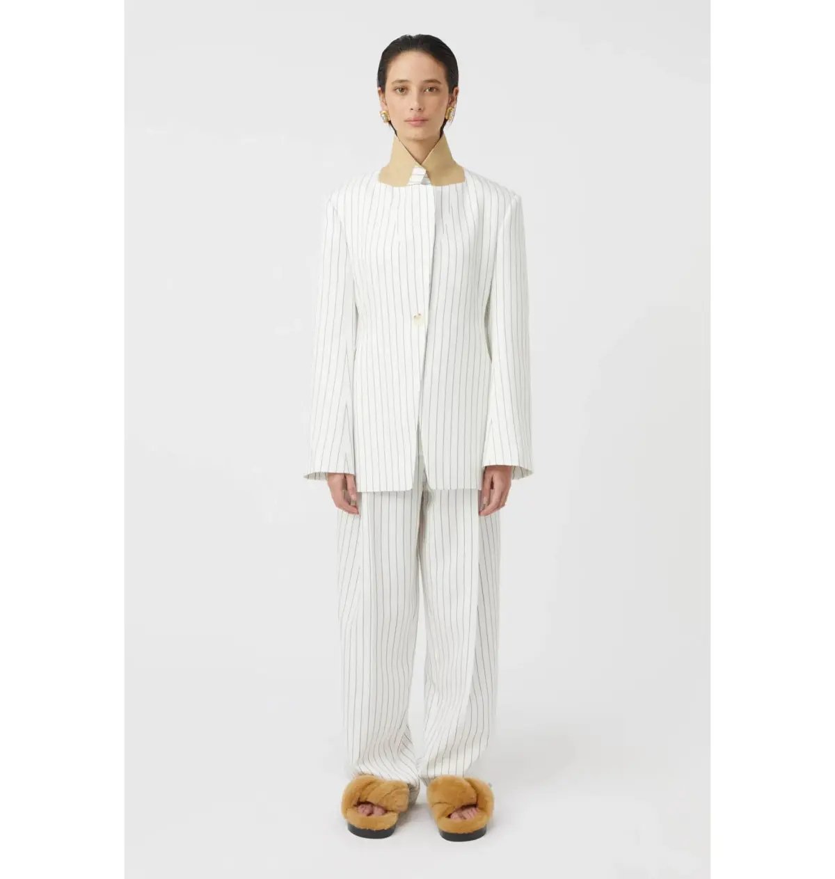 Camilla and Marc Jagger Blazer and Trousers Set White Pinstripe Size AU 8 photo 2