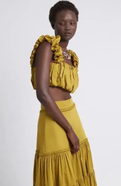 Aje Medina Cropped Top and Casabianca Tiered Skirt Set Yellow Size 8 photo 4
