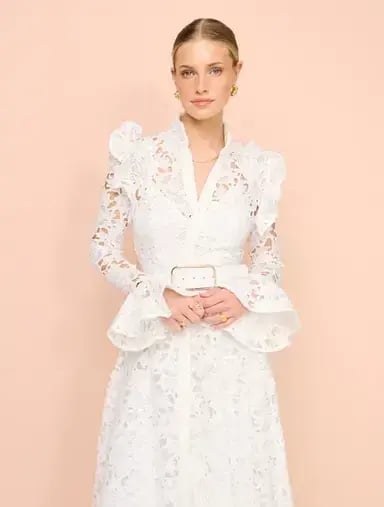 Leo Lin Aliyah Lace Butterfly Sleeve Midi Dress in Snow / White Size 10 photo 3