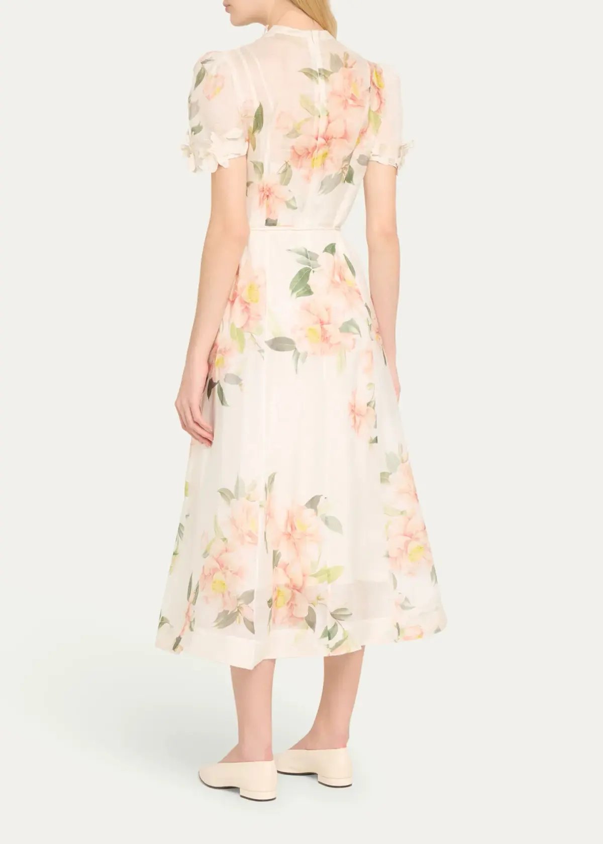 Zimmermann Natura Liftoff Flower Midi Dress Ivory Camellia Size 0 / AU 8 photo 3