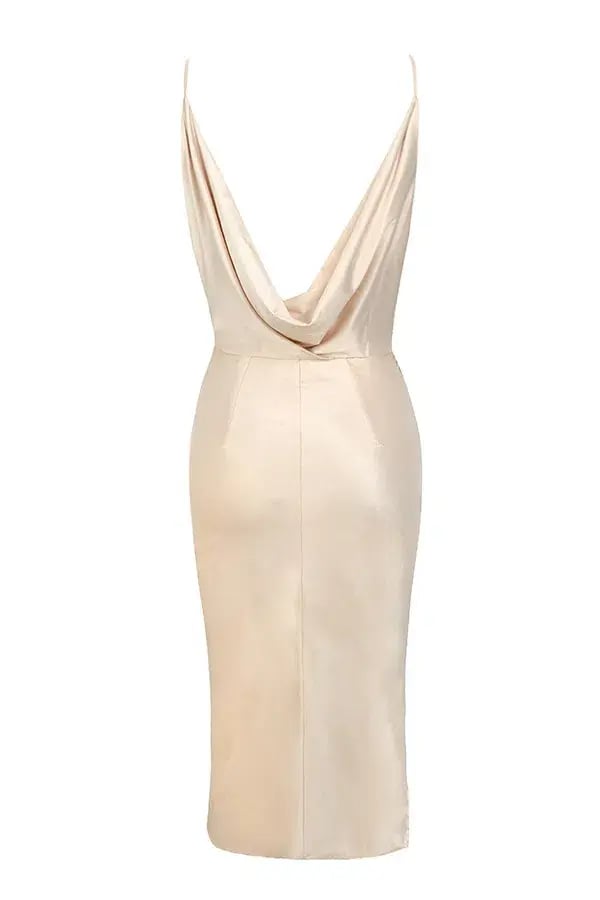 House of CB "Coco" Satin Drape Back Midi Dress Nude Size 6 photo 4
