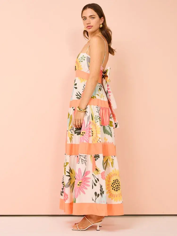 By Nicola Monet Tiered Maxi Dress In Potpourri/Melon Size 10 photo 3