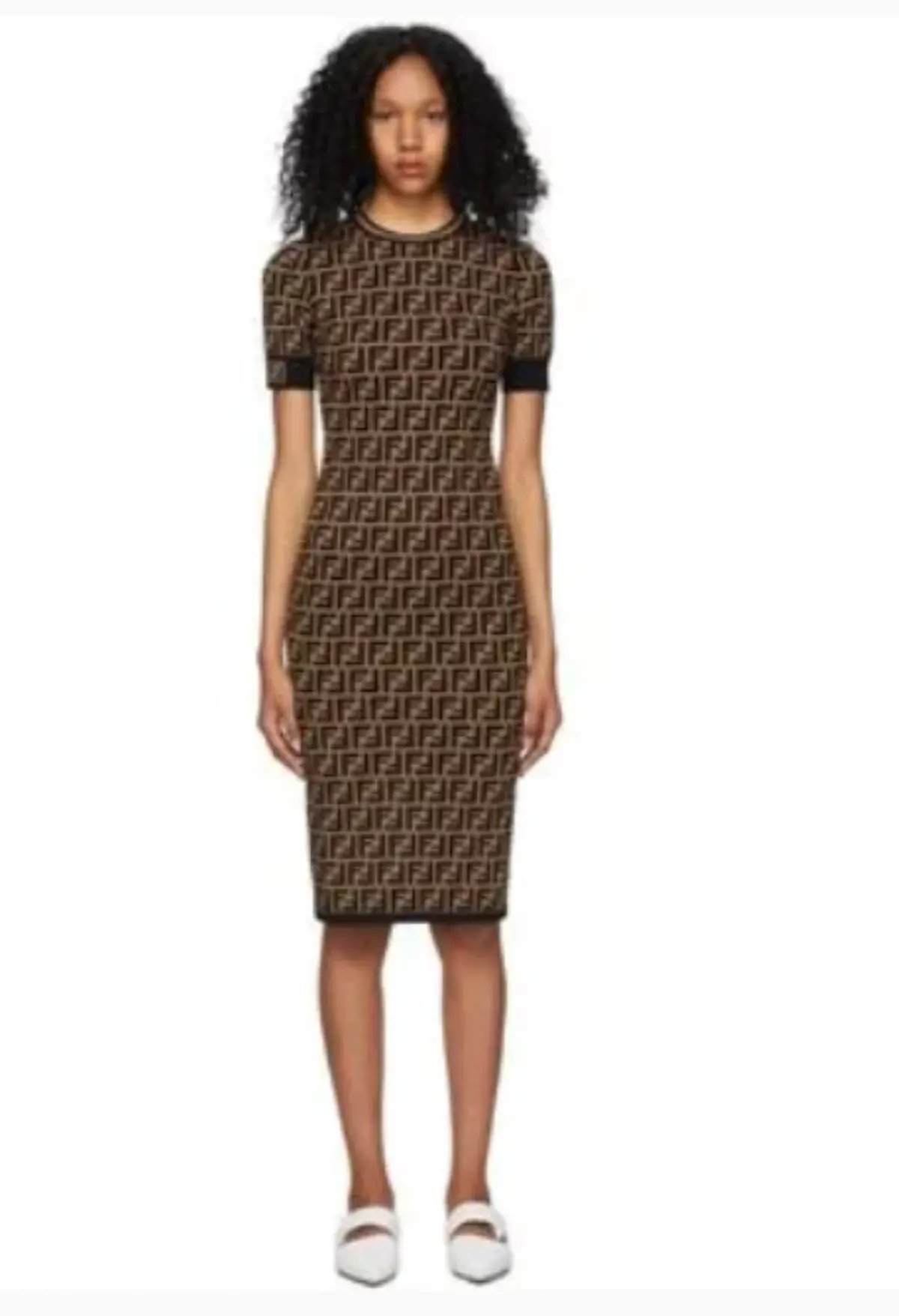 Fendi Knit Dress Midi Brown Size 10 photo 3