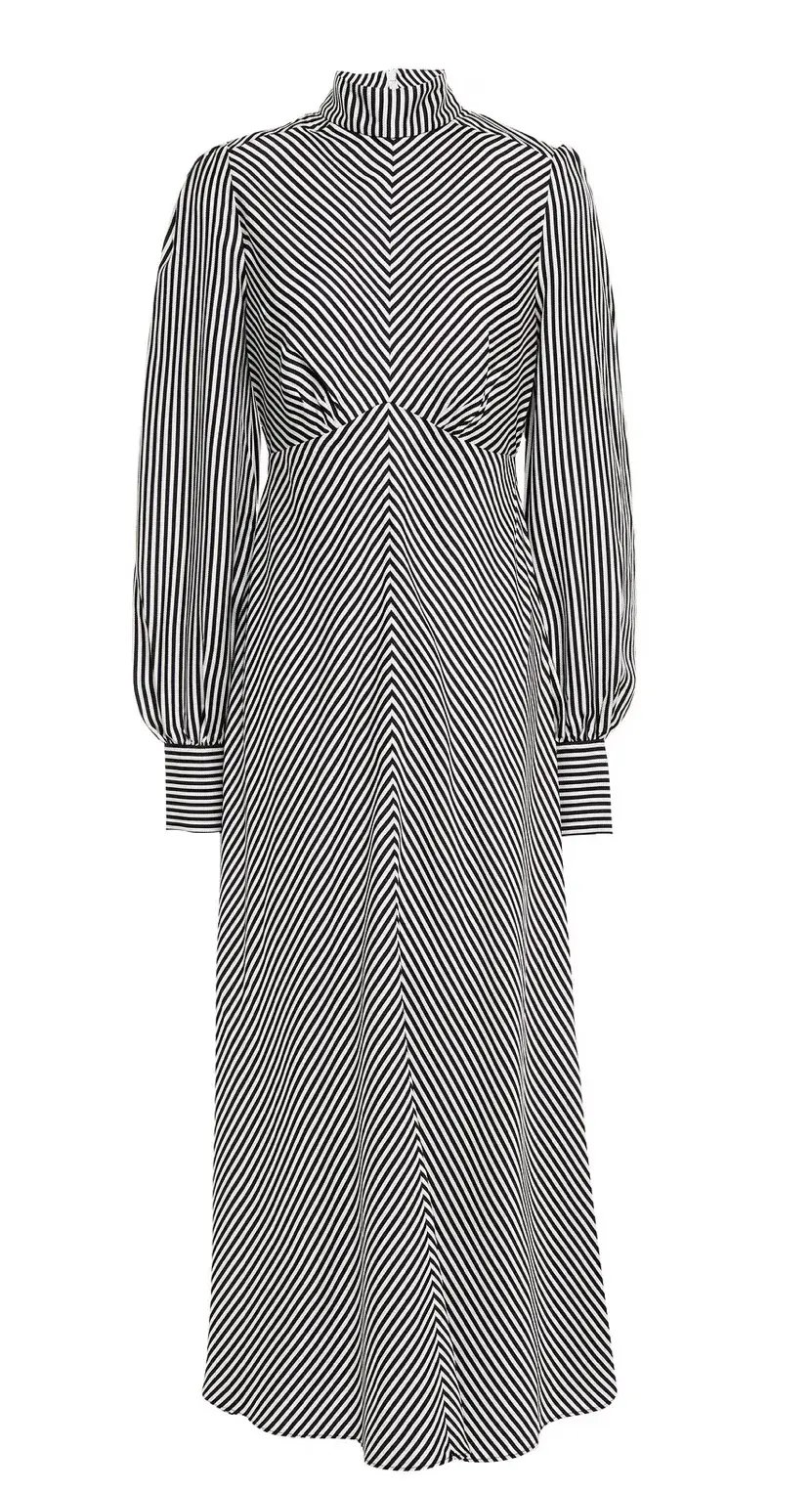 Zimmermann Striped Satin Twill Midi Dress Black/White Size 0 / AU 6-8 photo 3