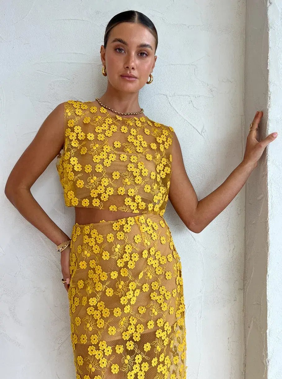 Rumer Rosella Crop and Skirt Set in Yellow Size 6 photo 2