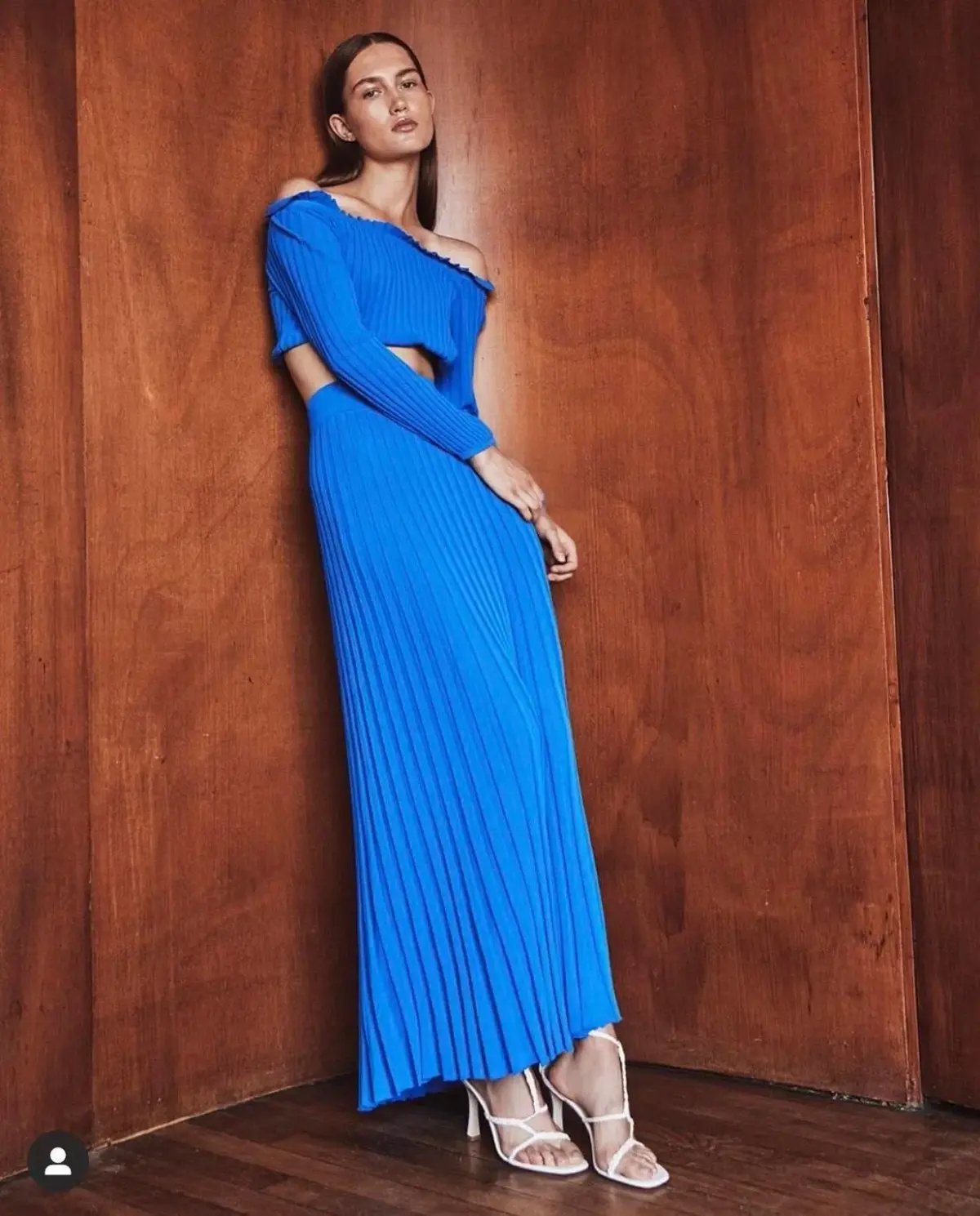Scanlan Theodore Pleated Rib Crop & Long Skirt Set Blue Size M/ Au 10 photo 2