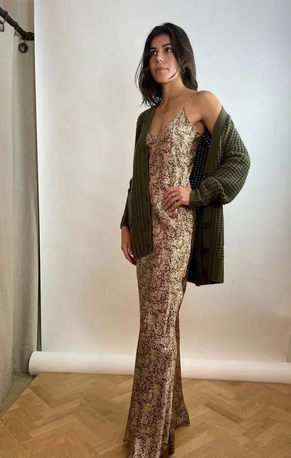 Nili Lotan Cami Gown Fall Leaf Print Brown Size AU 6 photo 3