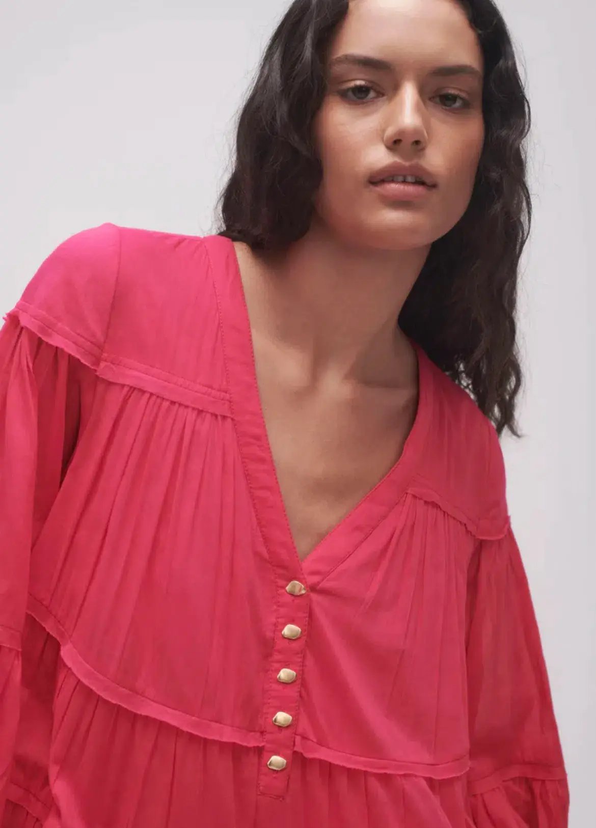 Aje Sally Tiered Plunge Midi Dress Hot Pink Size 14 photo 2