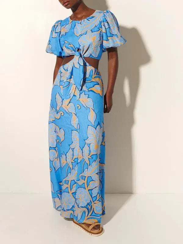 Kivari Taniana Cut Out Maxi Dress Blue Floral Size 12 photo 4
