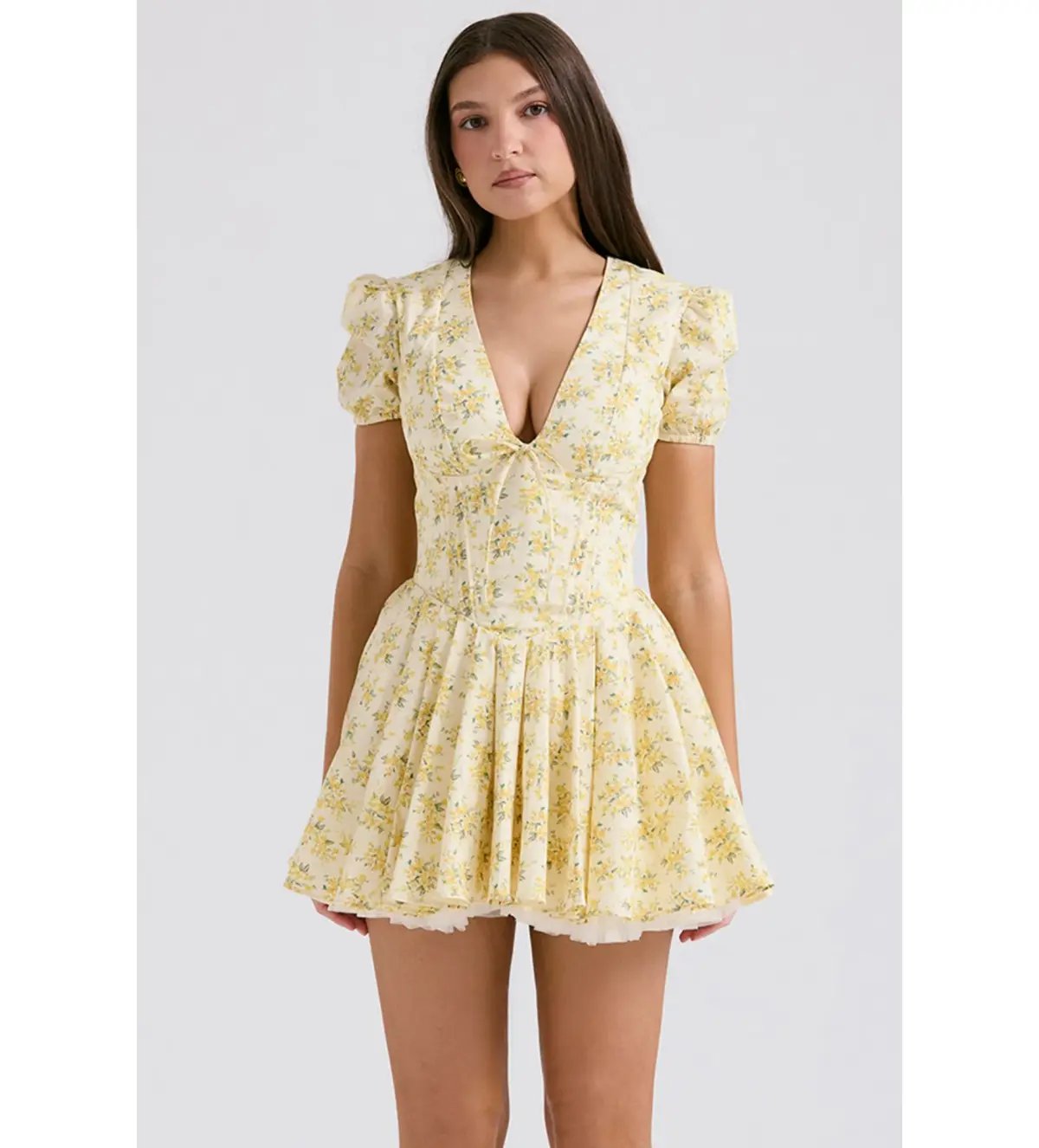House Of CB Imani Buttercup Pleated Cotton Mini Dress Vintage Floral Print Size 8 photo 2