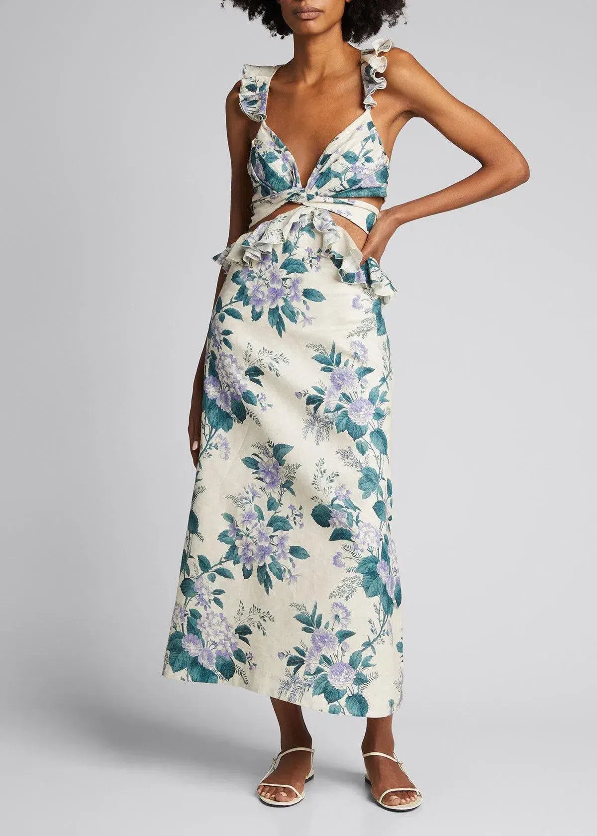 Zimmermann Cassia Ruffle Midi Dress Print Size 8 photo 4