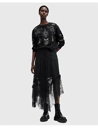 Allsaints Josie Lace Skirt Black Size 10 photo 2