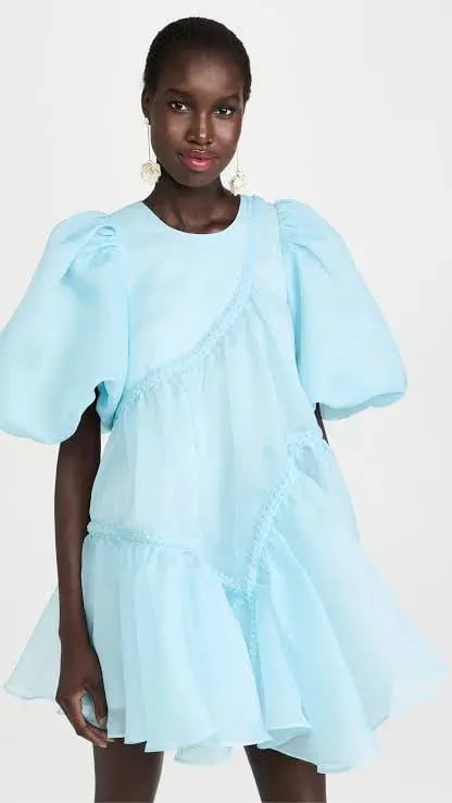 Aje Riviera Asymmetric Braided Puff Sleeve Smock Dress Blue Size 12 photo 4