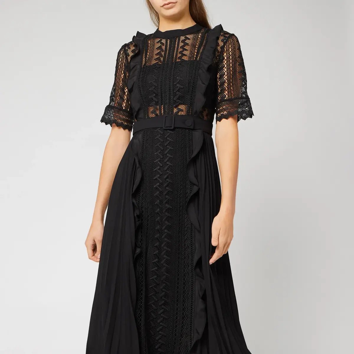 Self Portrait Geometric Lace Midi Dress Black Size AU 6 photo 3