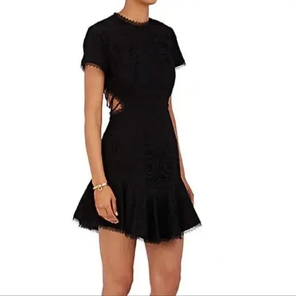 Zimmermann Broderie Lattice Eyelet Cutout Mini Dress Black Size 1 / AU 10 photo 3