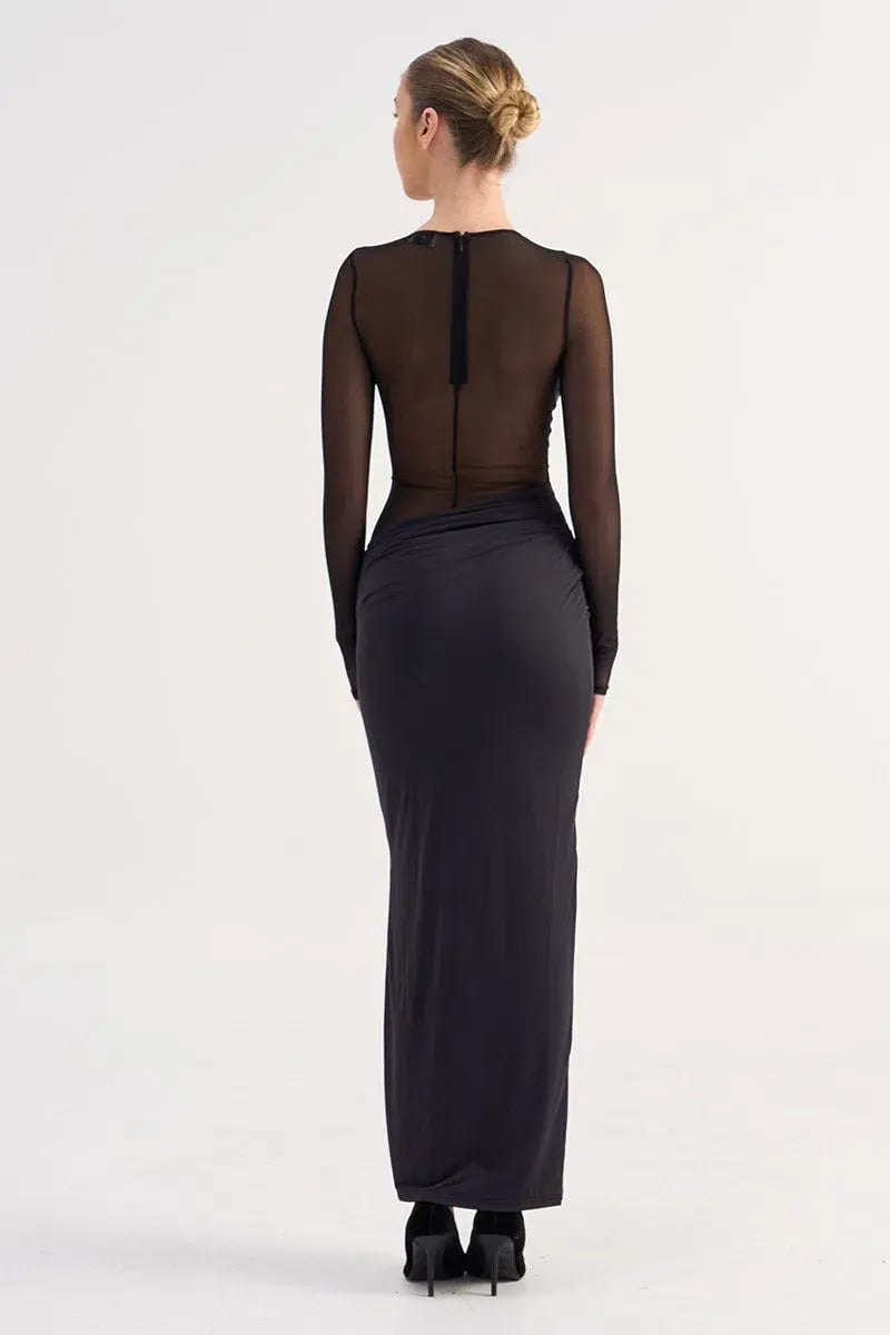 Suboo Auguste Long Sleeve Mesh Jersey Maxi Dress Black Size XS / AU 6 photo 2