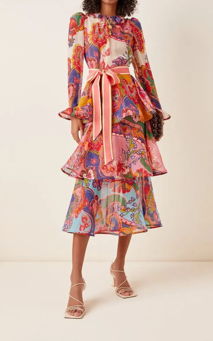Zimmermann The Lovestruck Flounce Cotton-silk Midi Dress Mixed Paisley Floral Size 3/Au 14 photo 3
