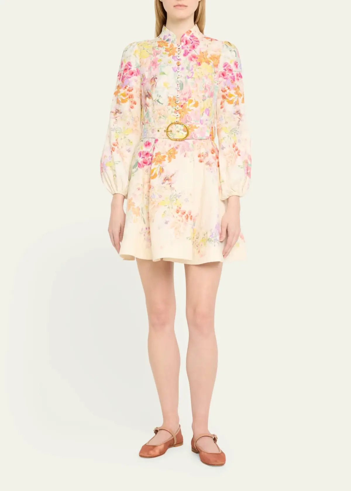 Zimmermann Natura Buttoned Mini Dress Kaleidoscope Garden Floral Size 2 / AU 12 photo 2